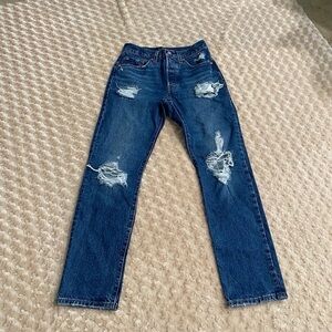 Levi's Women W26 L30 Distressed High-Rise Straight-leg Jeans